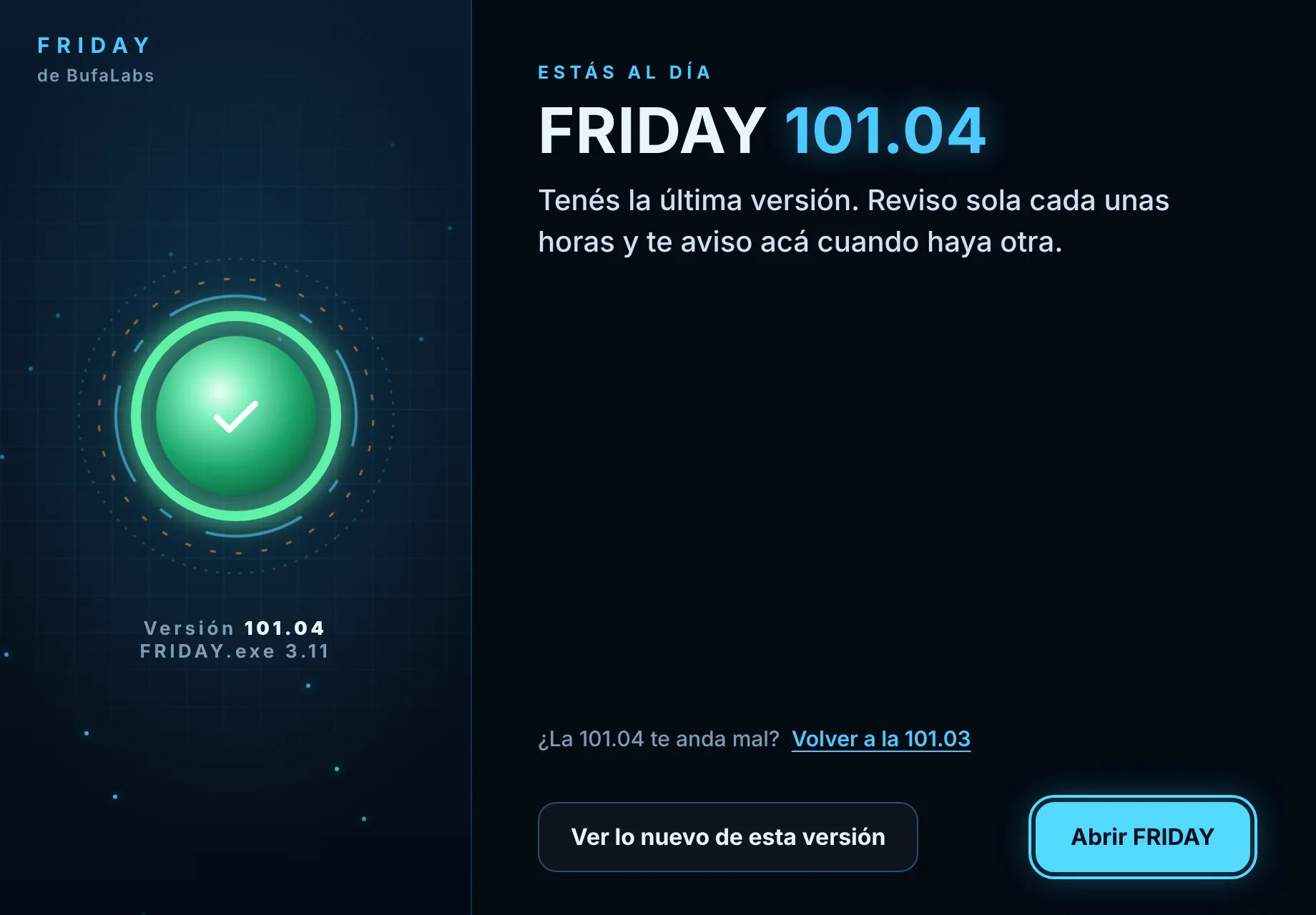 FRIDAY al día en la 101.04, con el link «¿La 101.04 te anda mal? Volver a la 101.03».